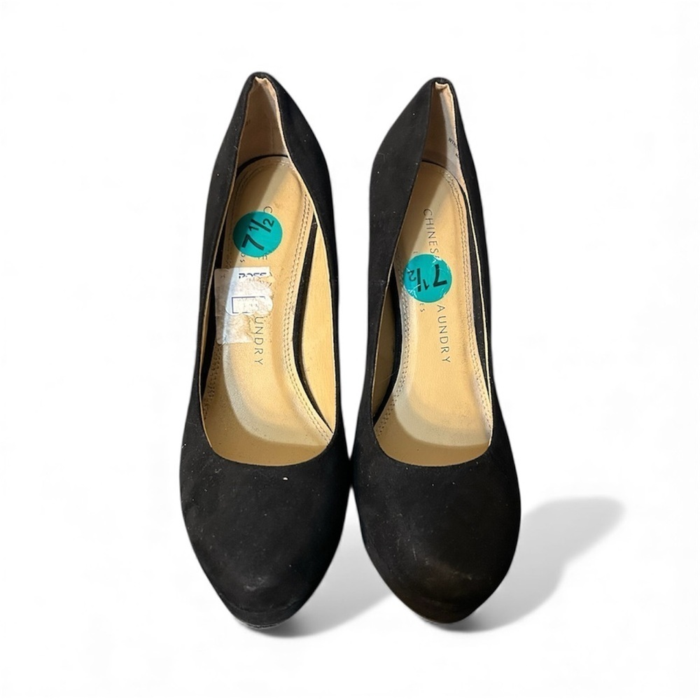 Chinese Laundry Wonder faux suede Black platform Heels sz 7.5,,1A - Picture 2 of 3